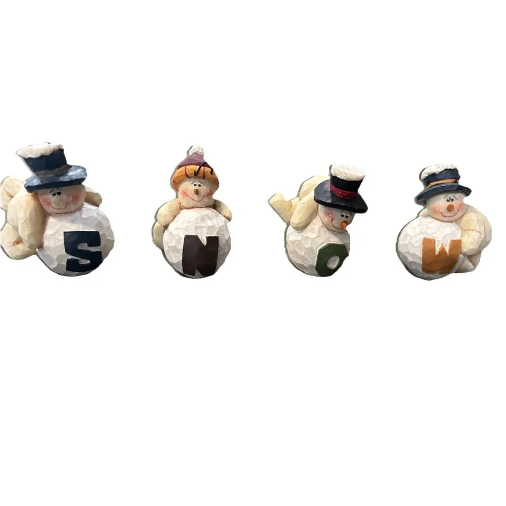 Small Snowmen set of four Christmas Ornaments Or Table Top Decor SNOW